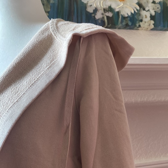 Lori Goldstein Logo 100% Cotton Bohemian Layered Tan Hooded Cardigan w/ Pockets - Picture 5 of 7